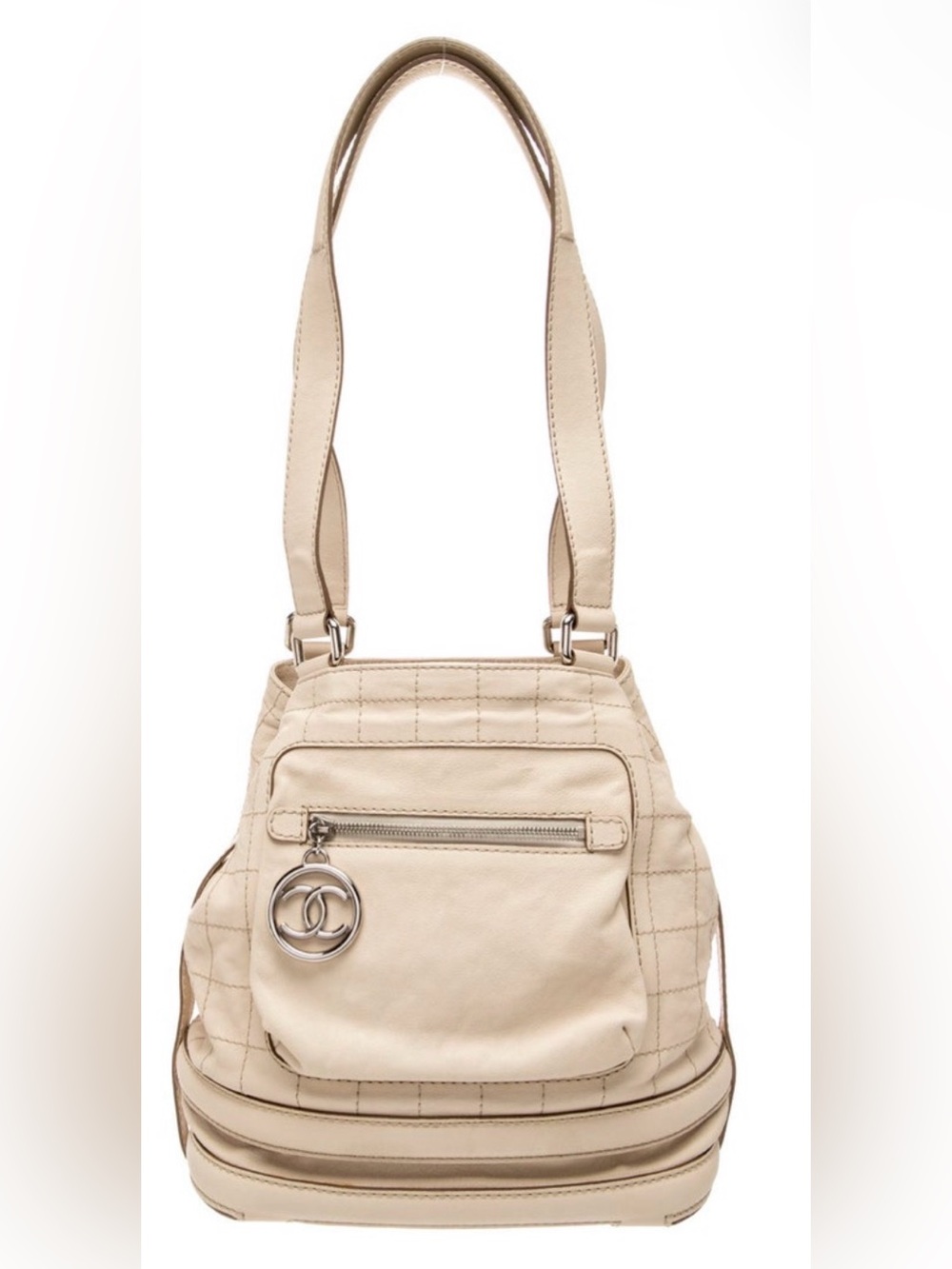 CHANEL Cream Square Quilt Essential Bowler Bag